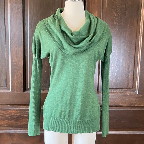 The Limited Cowl Neck Sweater Womens M Thin Knit Green Ribbed Sleeves Wool Blend - Picture 1 of 7